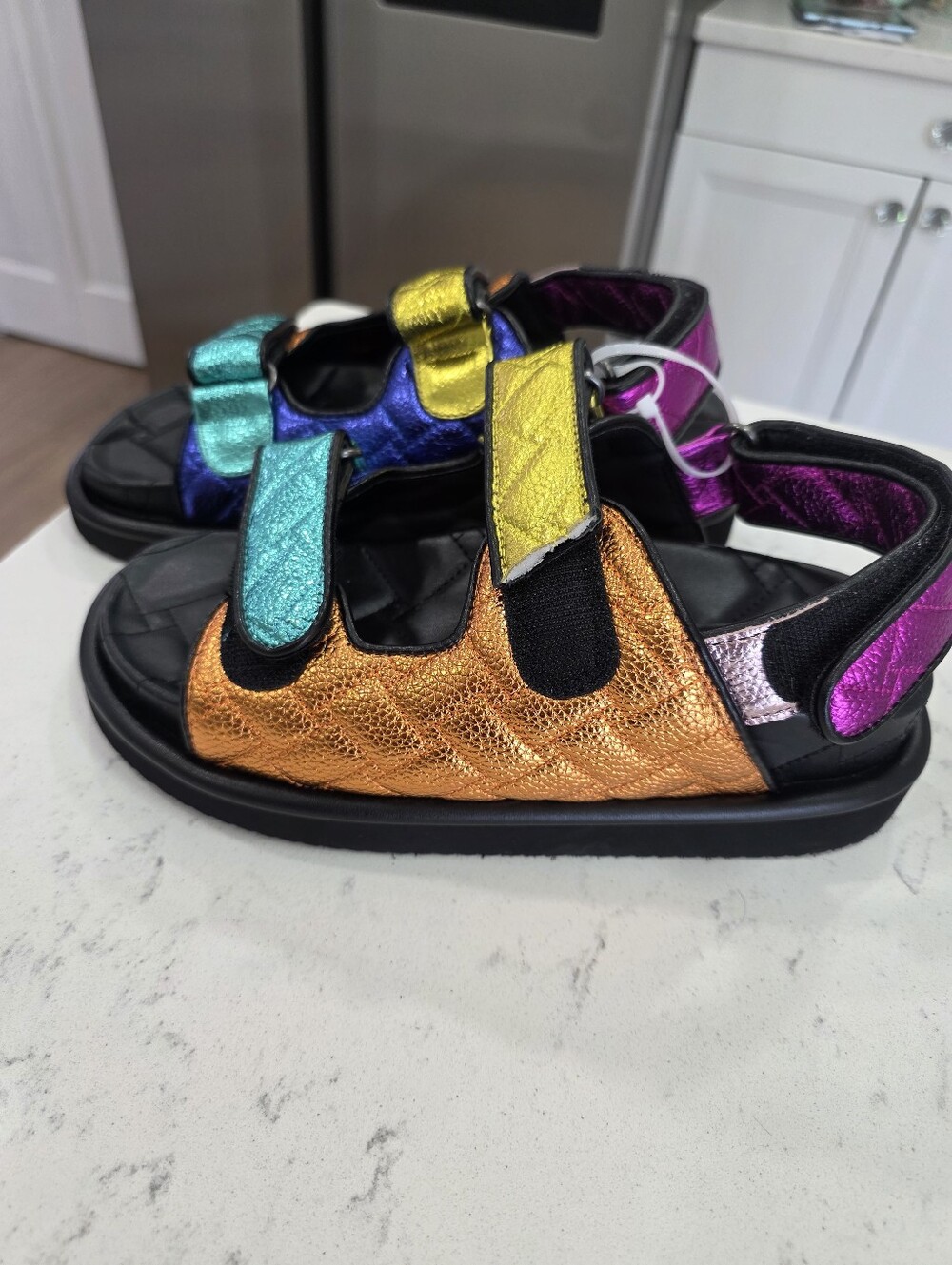 Kurt Geiger London Orson Rainbow Sandals Sz 37 / 7 DAMAGED  Read